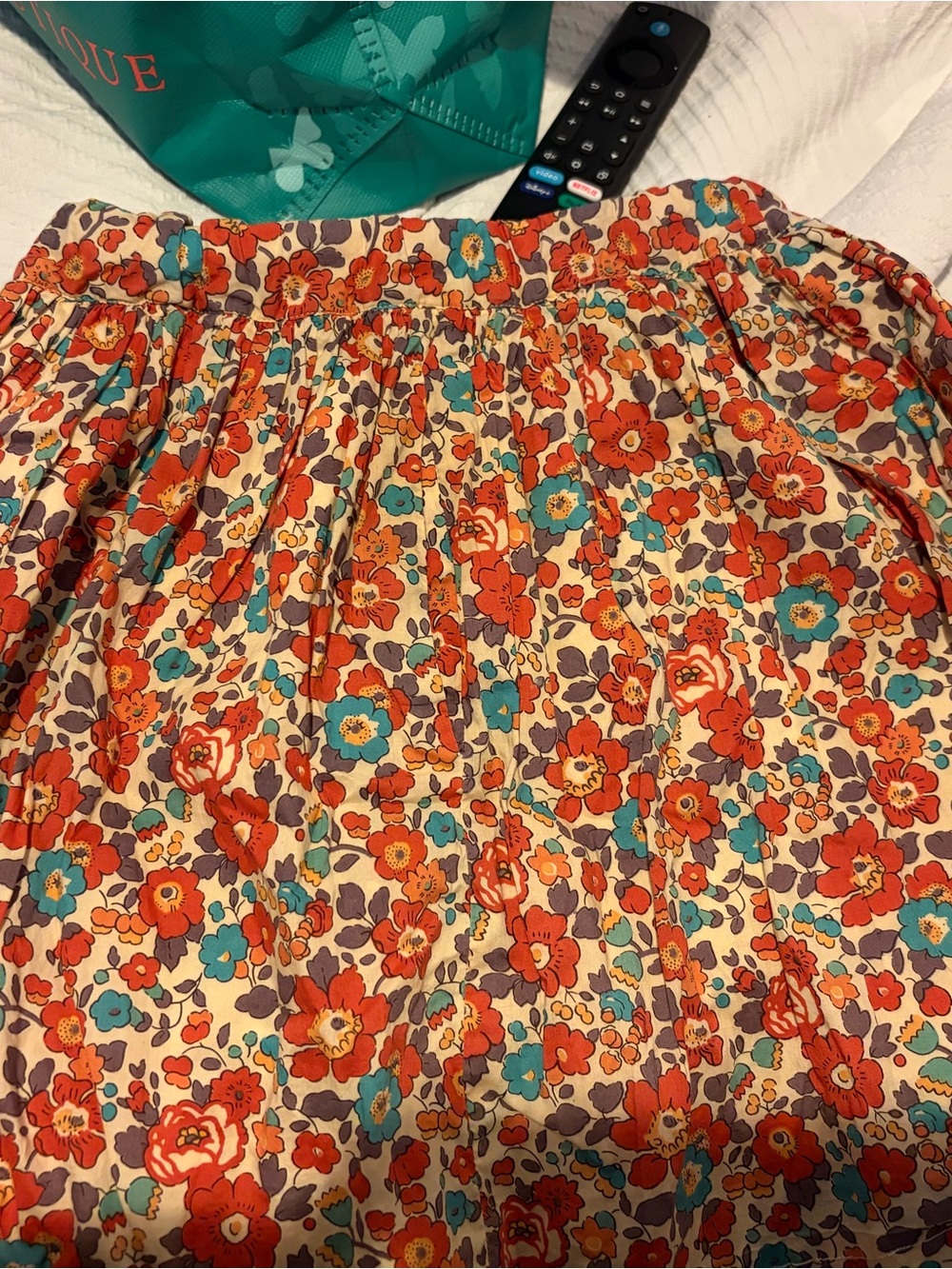 Bonpoint Cream Floral Circle Skirt with Orange & Teal Blooms